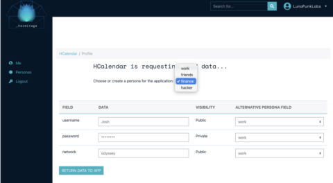 Hermitage persona selector dropdown