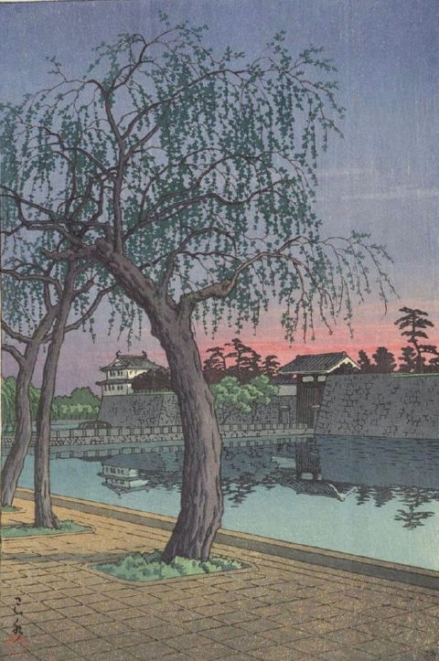Spring Evening at Ōtemon Gate (title from a dealer listing, unconfirmed), Kawase Hasui
