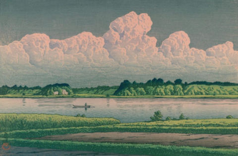 Summer clouds over a river (title not found), Kawase Hasui