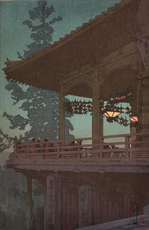 Temple at night with lanterns (title not found), Unidentified (shin-hanga)