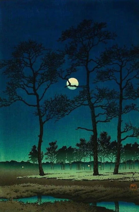 Winter Moon at Toyamagahara, Kawase Hasui